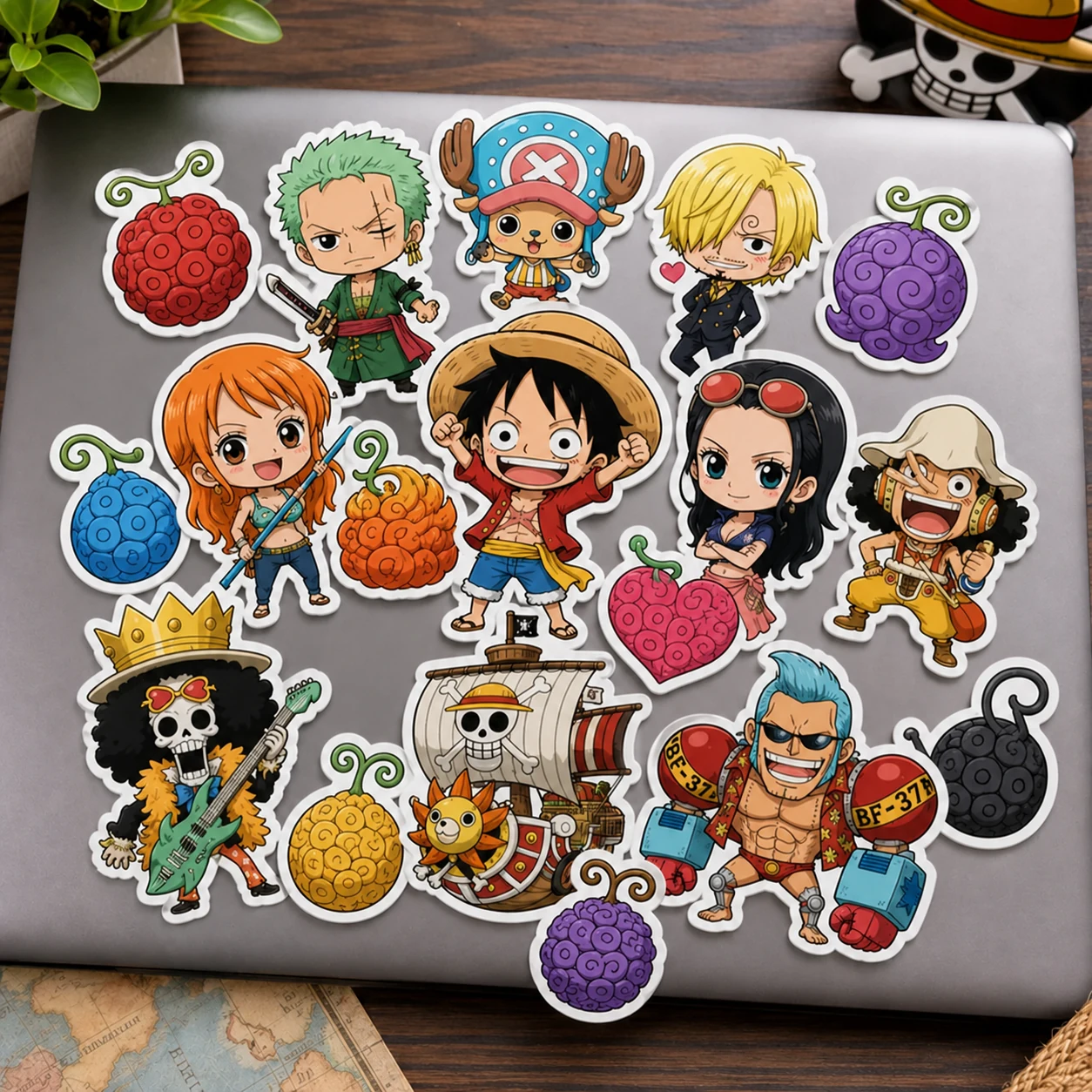 One Piece vinyl sticker spread on a laptop