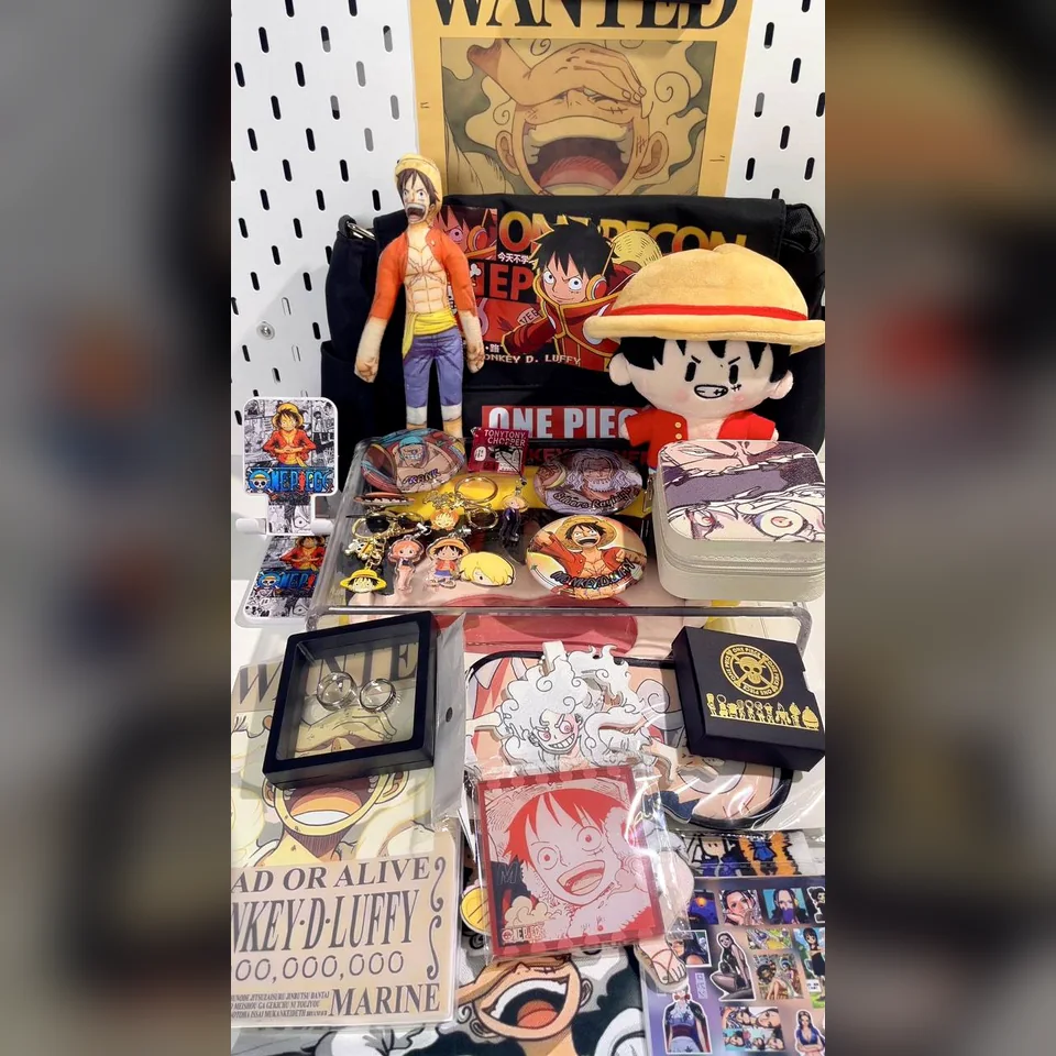 Actual large Luffy-themed One Piece merchandise haul; contents vary